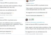Robôs com perfis falsos no Twitter falam sobre voto na Vera (PSTU) e mudança para Bolsonaro no segundo turno